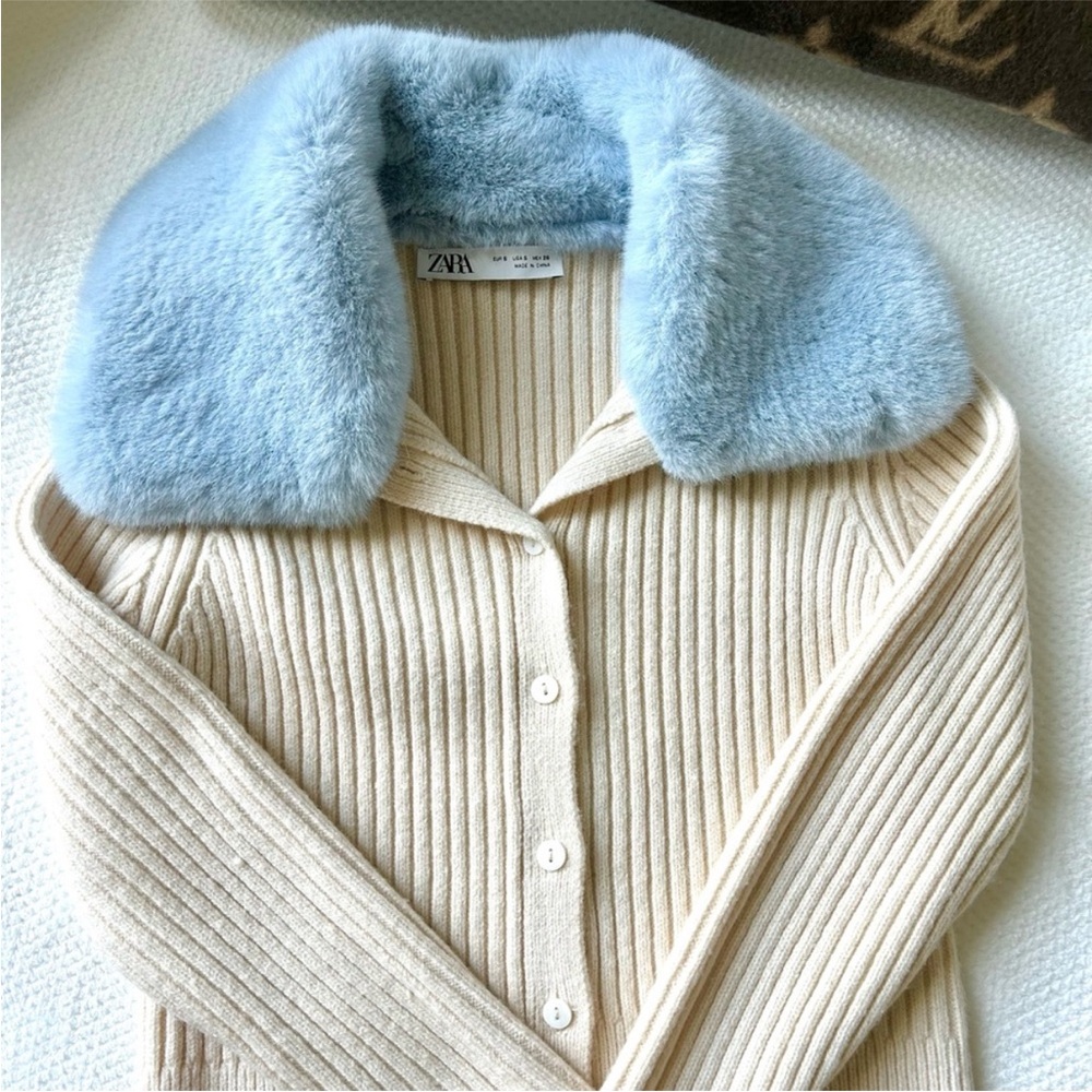 Zara Cream Ribbed Cardigan - Picture 4 of 7